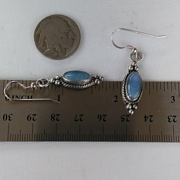 Singed Native American Sterling Silver Blue Opal Drop Earrings VINTAGE - Picture 8 of 8